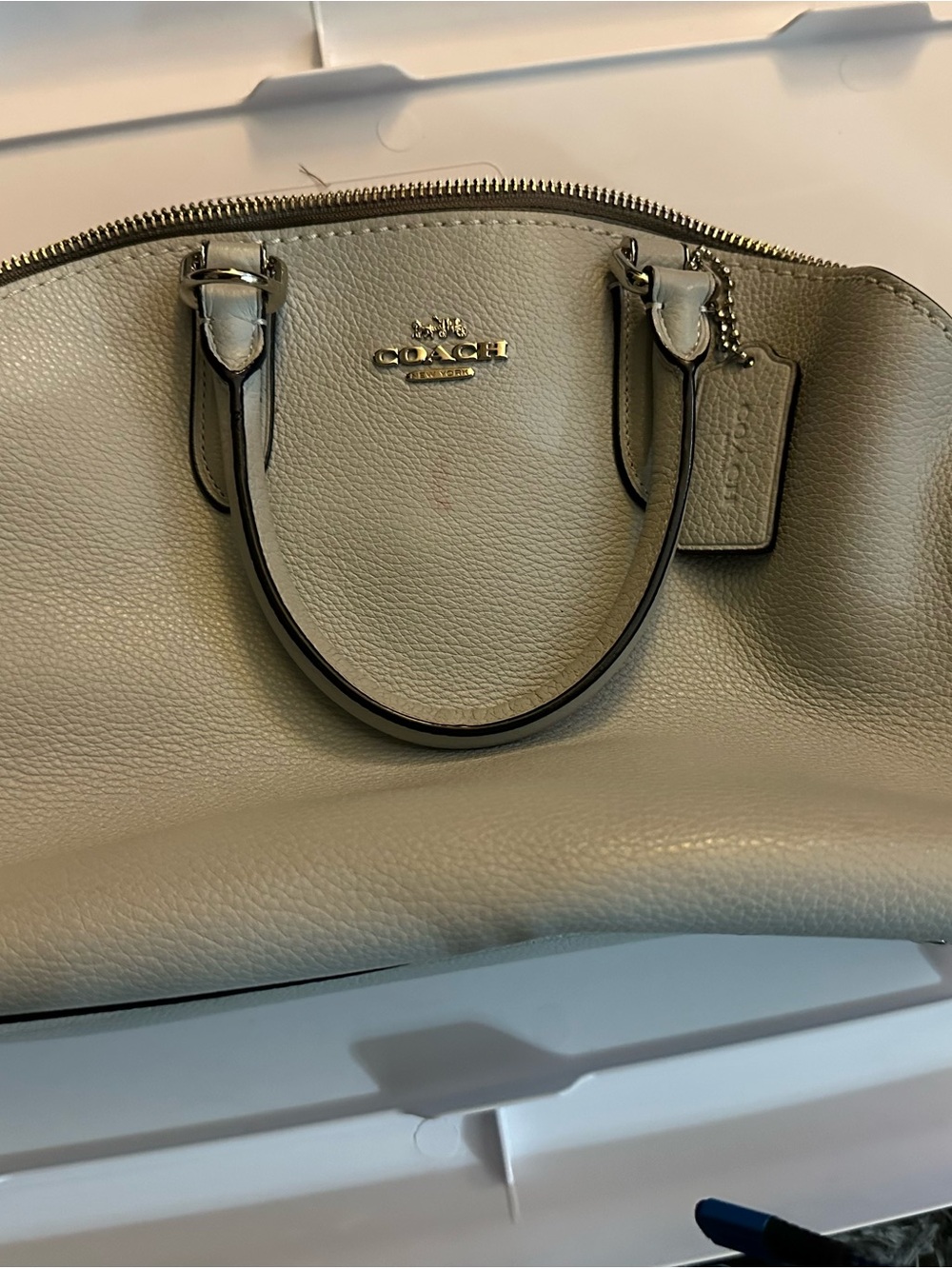 Coach Pebbled Leather Satchel in Light Gray